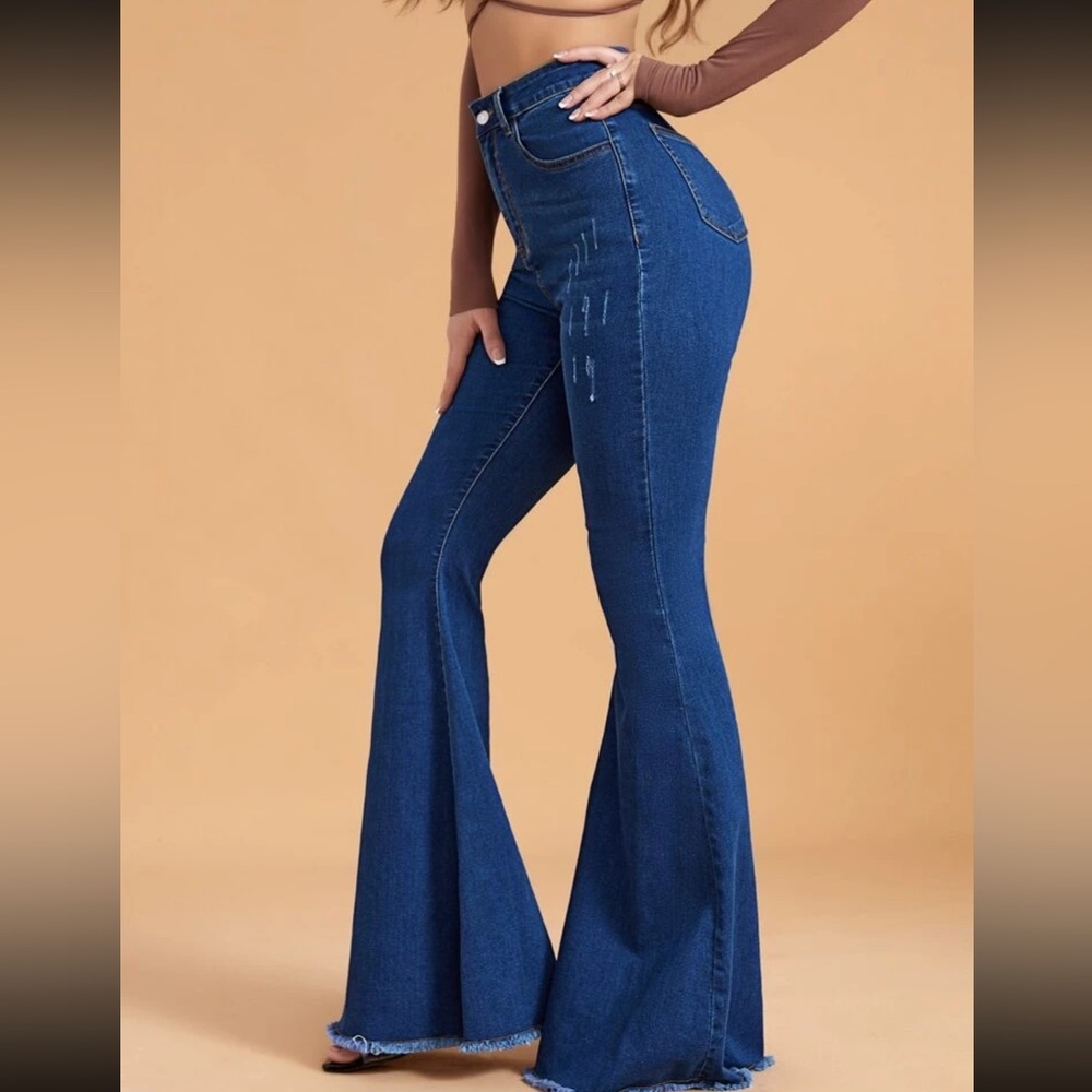 Privé High Waist Raw Hem Flared Leg Jeans - Picture 4 of 4